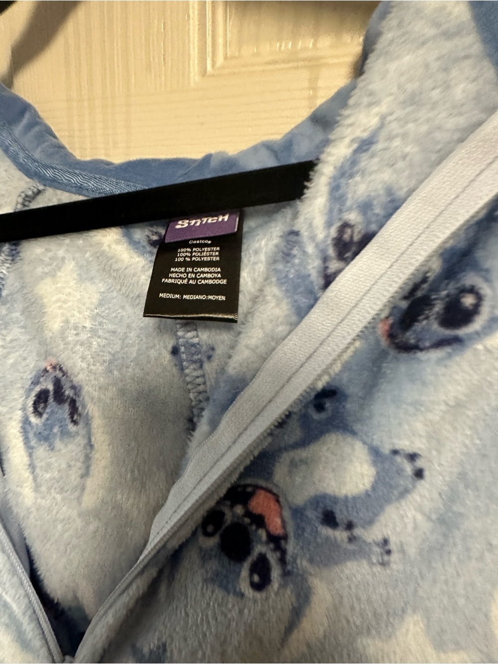 Light Blue Fleece onsie Lilo and Stitch size medium adult  with Print